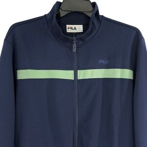 NEW‎ FILA Men's XXL Panello Track Jacket Navy Blue Light Green Stripe Full Zip